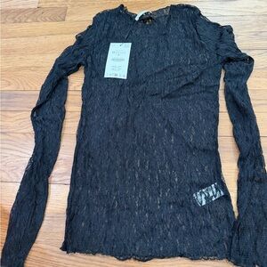 Zara Black Lace Long-Sleeve Sheer Top